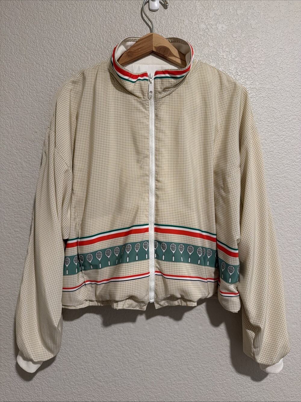 NEW Vintage Tail Jacket Full Zip Tennis Pickleball Windbreaker 90s Preppy Beige